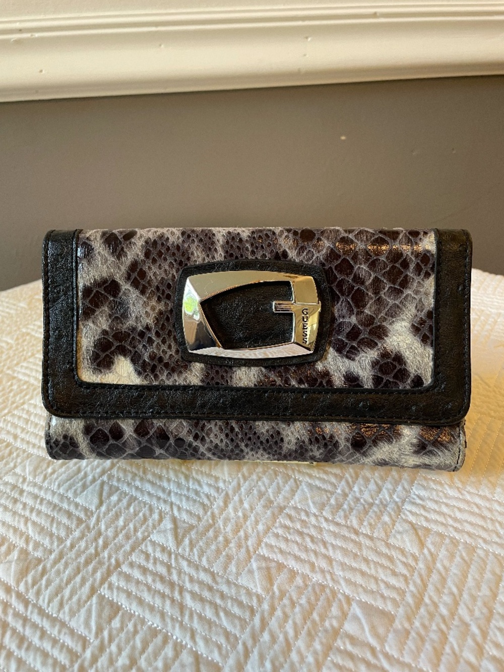 Guess Y2K snakeskin leather trifold wallet